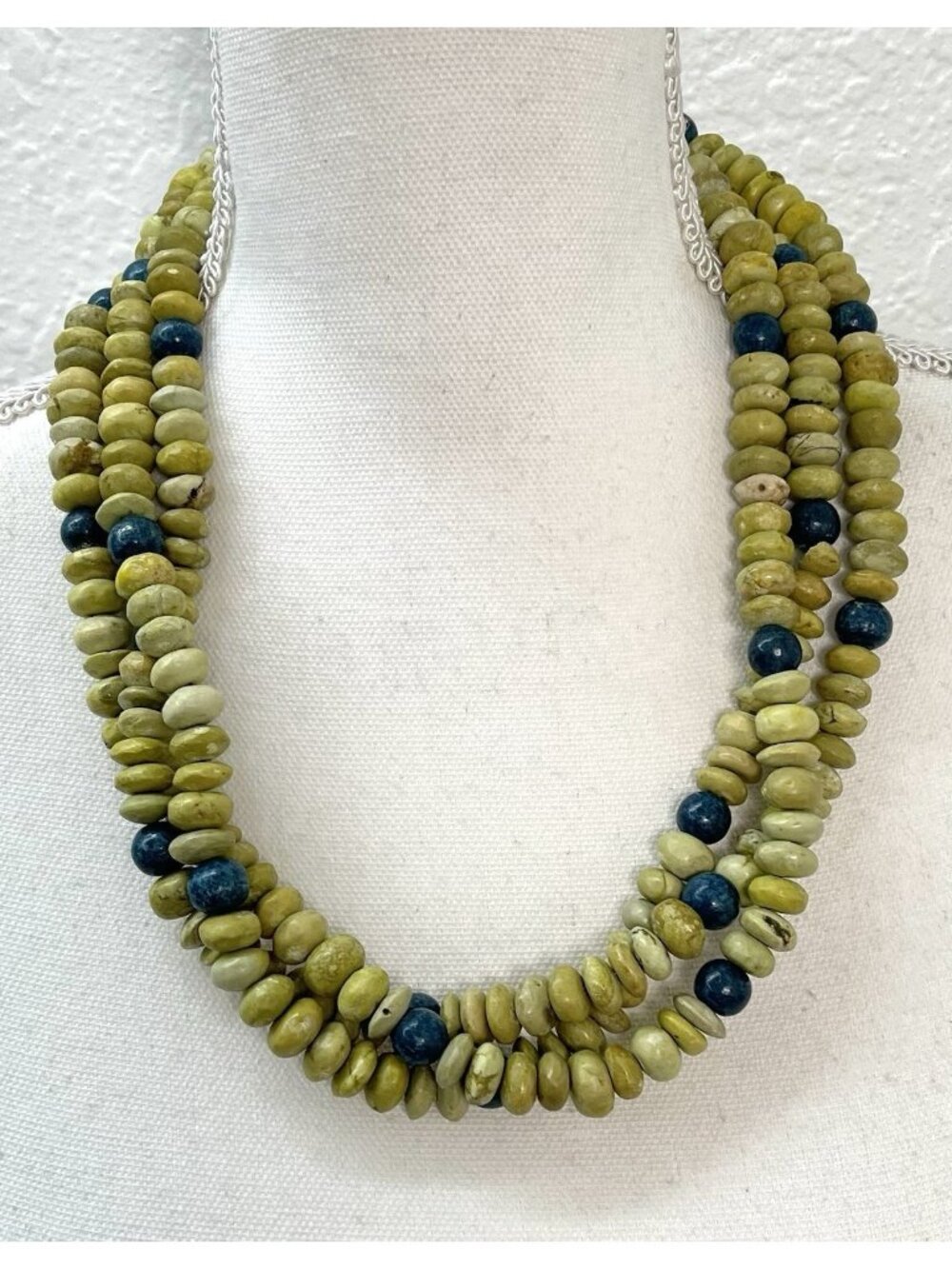 DOUBLE D RANCH 44" Chunky Stone Yellow Blue 3-Strand NECKLACE Boho Southwestern